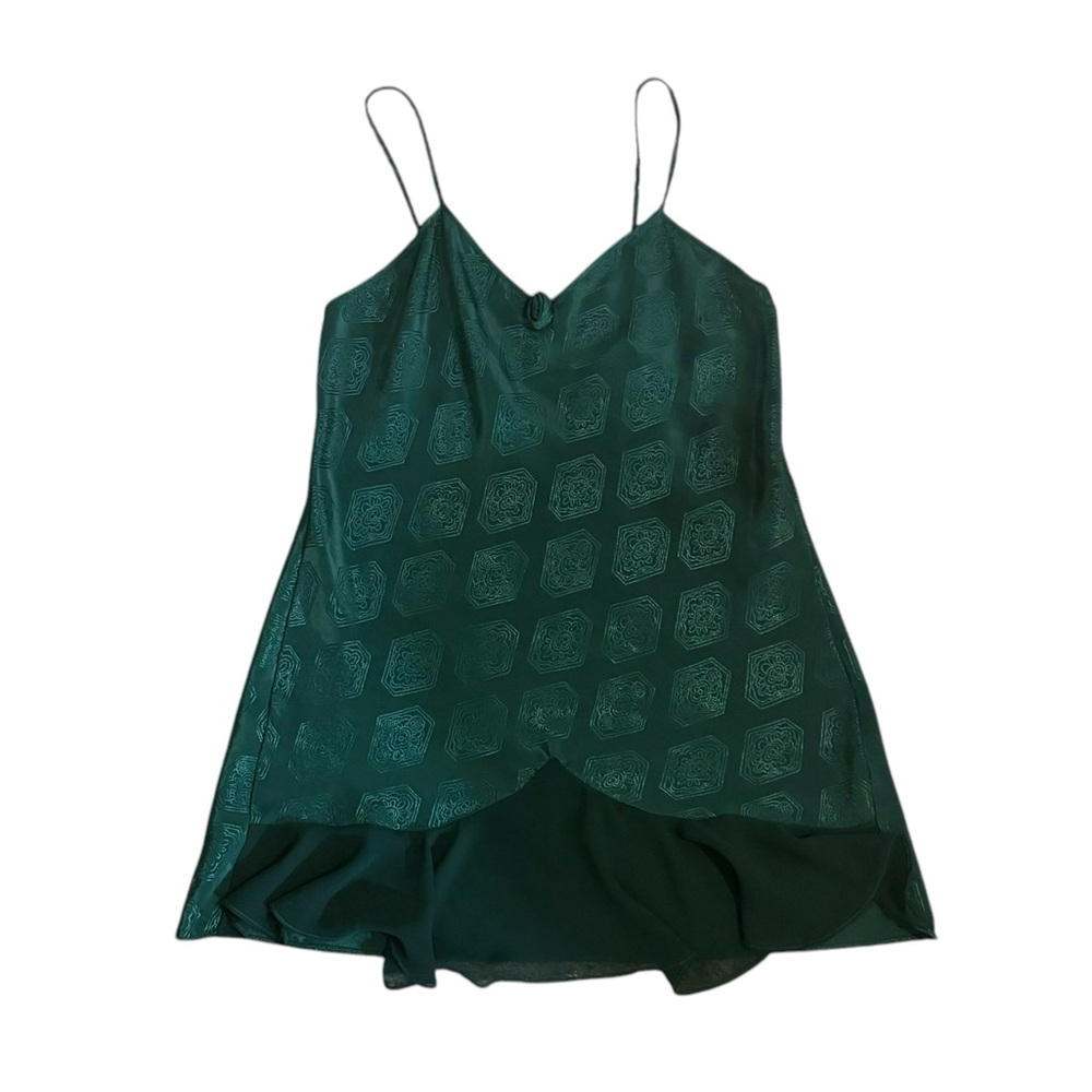Vintage Val Mode Lingerie Kelly Green Floral Lace Robe Dress Set Womens Size S - Picture 7 of 15